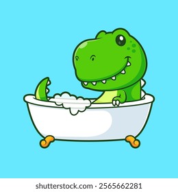 Cute Dinosaur Bathing In Bathtub Cartoon Vector Icon 
Illustration. Animal Healthy Icon Concept Isolated Premium 
Vector. Flat Cartoon Style 