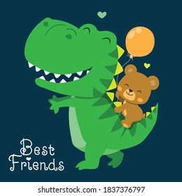 Cute dinosaur and bear. Shirt print