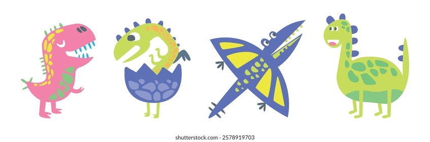 Cute Dinosaur Beast and Animal in Doodle Style Vector Set