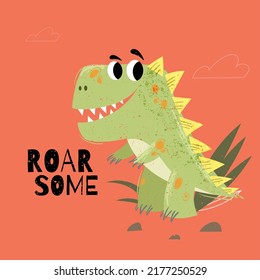 Cute dinosaur. Best for children designs, tees, birthday flyers and invitations. Dino party template. vector illustration.