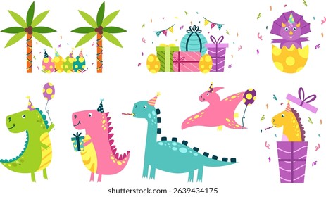 Cute Dinosaur Birthday Party Celebration Illustration Collection