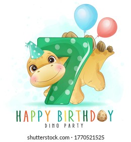 Cute Dinosaur Birthday Party With Numbering Illustration