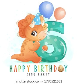 Cute dinosaur birthday party with numbering illustration