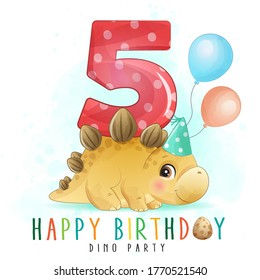 Cute dinosaur birthday party with numbering illustration