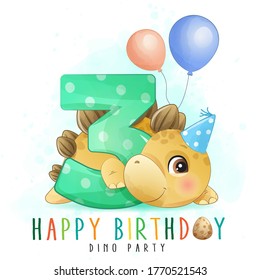 Cute Dinosaur Birthday Party With Numbering Illustration