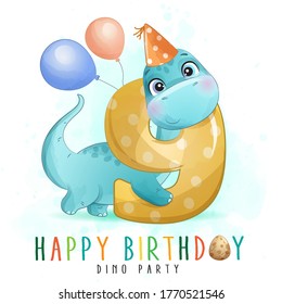Cute dinosaur birthday party with numbering illustration