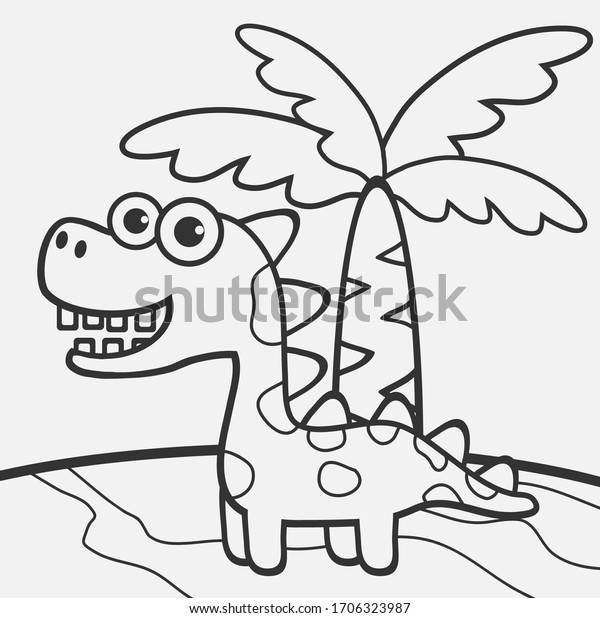 Cute Dinosaur Black White Vector Illustration Stock Vector (Royalty ...