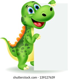 Cute dinosaur with blank sign