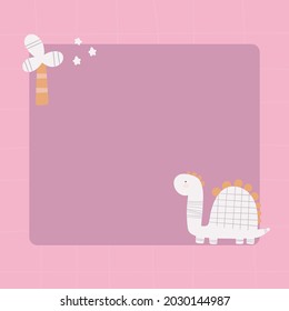 Cute dinosaur with a blot frame in simple cartoon hand-drawn style.