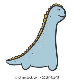 Cute dinosaur blue with spots, cartoon dinosaurs, Scandinavian style, modern flat drawing style, delicate shades, children's poster, print for child, vector illustration