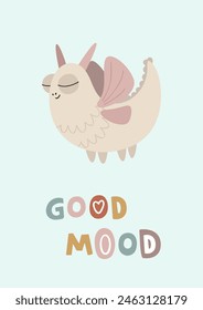 Cute dinosaur, boho concept. Template for banner, poster, notepad, printing. Vector illustration in flat modern style.