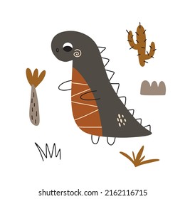 Cute dinosaur in boho style. Vector illustration on a white background for children's decoration and textiles.