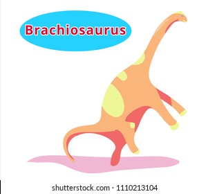 Cute dinosaur brachiosaurus.Flat cartoon illustration.brachiosaurus-herbivorous dinosaur with name.Herbivorous dinosaur of Jurassic period.Extinct animal.Paleontology animal.brachiosaurus.Dinosaur