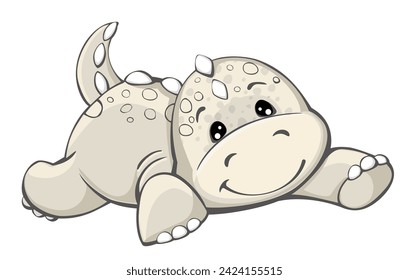 Cute dinosaur, brown in color, cartoon style, on an isolated background. Vector illustration of a fictional animal