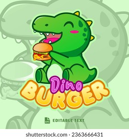 Cute Dinosaur Burger Logo Mascot