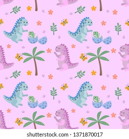 Cute dinosaur and butterfly seamless pattern.