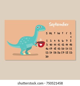 Cute dinosaur calendar template