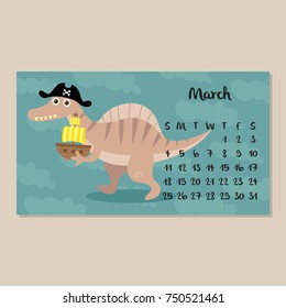 Cute dinosaur calendar template