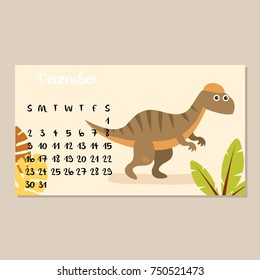 Cute dinosaur calendar template