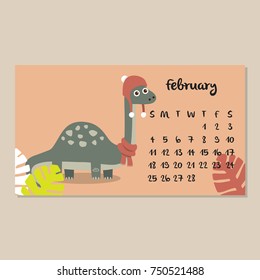 Cute dinosaur calendar template