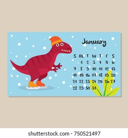 Cute dinosaur calendar template
