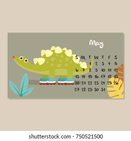 Cute dinosaur calendar template