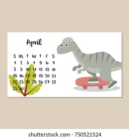 Cute dinosaur calendar template