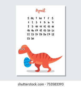 Cute dinosaur calendar template for children series