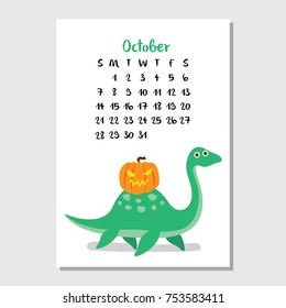 Cute dinosaur calendar template for children series