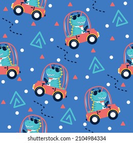 Cute dinosaur in car illustration pattern design