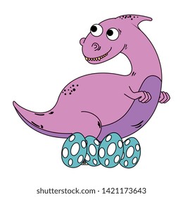 cute dinosaur care of their eggs comic character