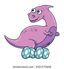 cute dinosaur care of their eggs comic character
