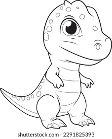 Cute Dinosaur cartoon. Black and white lines. Coloring page for kids. Activity Book. 