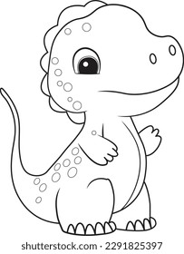 Cute Dinosaur cartoon. Black and white lines. Coloring page for kids. Activity Book. 