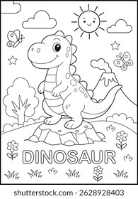 Cute Dinosaur Cartoon Character. Animal Coloring Page for Kids. Educational and Printable Worksheet.