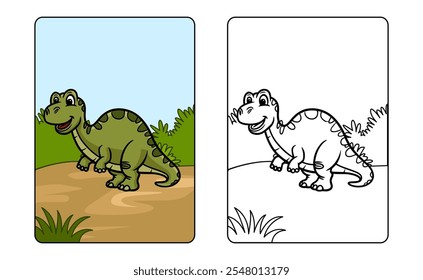 Cute dinosaur cartoon character line art for kids coloring page book vector illustration