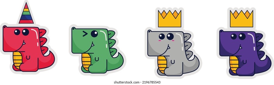 Cute dinosaur cartoon character with various headdresses. kawaii cartoon character illustration icon