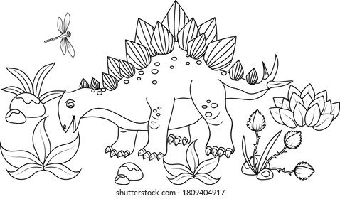  cute dinosaur cartoon for ciloring book vector eps 10