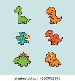 Cute dinosaur cartoon collection for kids, vector illustration