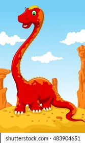 cute dinosaur cartoon with desert landscape background