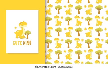 Cute dinosaur cartoon doodle pattern cute kid and baby seamless pattern and card