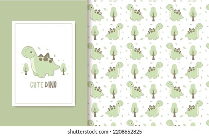 Patrón de doodle de dibujos animados de dinosaurios lindo niño y bebé patrón y tarjeta sin costura