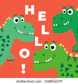 Cute dinosaur cartoon drawn for tee print. Vector illustration