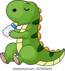 Cute dinosaur cartoon drinking milk bottle