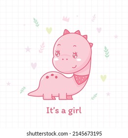 cute dinosaur cartoon  it's a girl for baby shower.