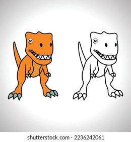 Cute dinosaur cartoon with line art, dinosaur for coloring book with color less drawing icon.