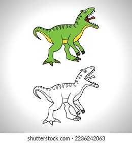 Cute dinosaur cartoon with line art, dinosaur for coloring book with color less drawing icon.