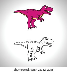 Cute dinosaur cartoon with line art, dinosaur for coloring book with color less drawing icon.