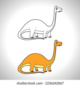 Cute dinosaur cartoon with line art, dinosaur for coloring book with color less drawing icon.