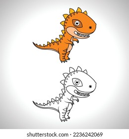 Cute dinosaur cartoon with line art, dinosaur for coloring book with color less drawing icon.